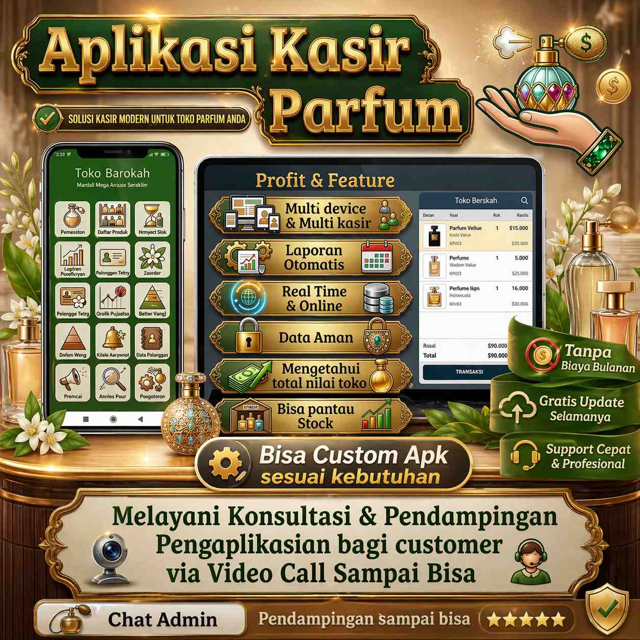Aplikasi Kasir Parfum Multi Device Premium - Tanpa Biaya Bulanan / Langganan