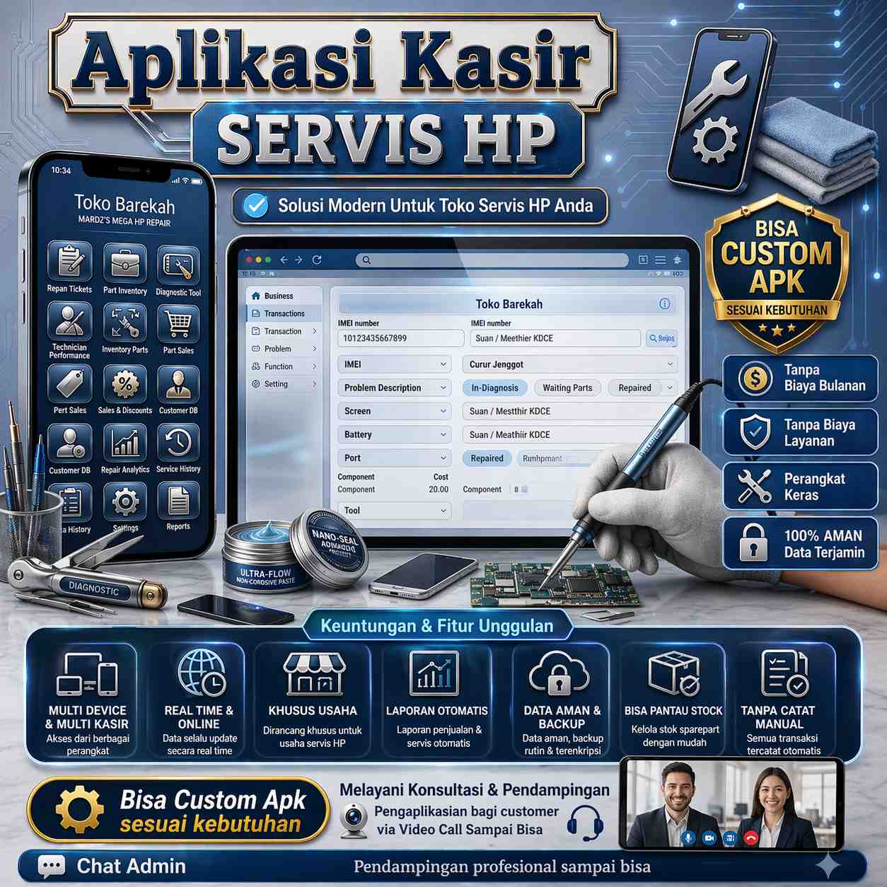 Aplikasi Kasir Servis HP Multi Device Premium - Tanpa Biaya Bulanan / Langganan